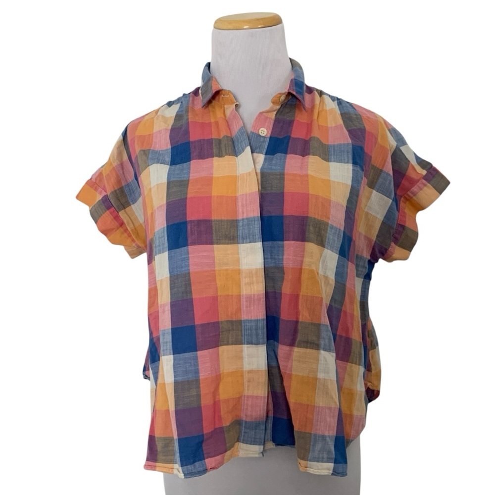 Madewell Hilltop Shirt in Rainbow Check short sleeve Boxy Size XS